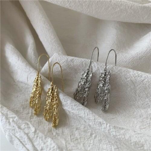 AOMU New Irregular Metal Concave-Convex Hollow Ear Hooks Long Personality Drop Earrings for Women Fashion Party Jewelry Gifts
