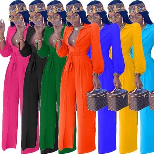 2021 Best Quality Fashion Design Jumpsuits Solid V-neck Long Sleeve Belt Office Lady Bodycon Rompers