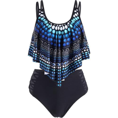 Wipalo Polka Dot Criss Cross High Waisted Tankini Swimwear Summer Two Piece Swimsuit Spaghetti Straps Casual Beach Bikini Sets