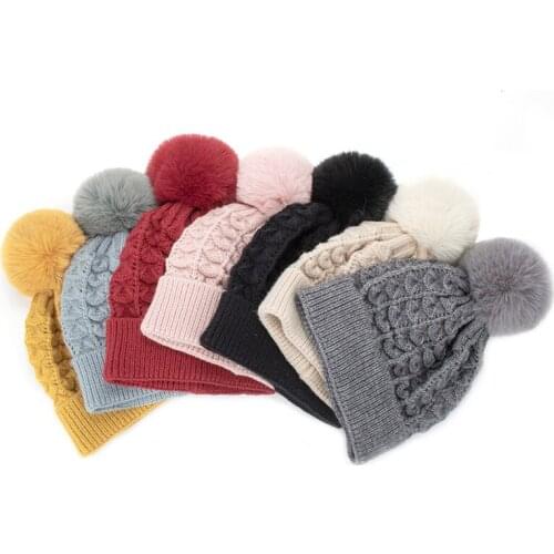 Teenagers Hat Pompom Winter Women Knit Beanie Skiing Warm Outdoor Accessory For Girls
