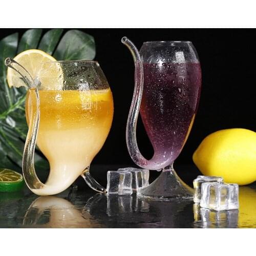 200/300/320ML Wine Glass with Straw Clear Juice Cup Goblet with Drinking Tube Modern Gift for Party Whiskey Champagne JS22