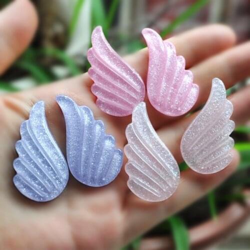 5 pair/lot Cute glitter Angel Wings For Diy Phone deco Kawaii Flatback Resin Cabochon Scrapbook Embellishment 40*23mm
