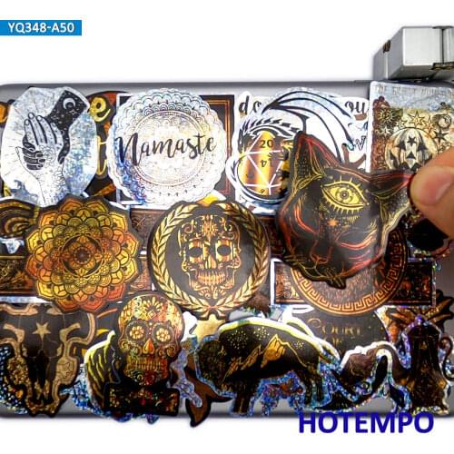 50pcs Golden Laser Style Fashion Colorful Mixed Stickers for DIY Laptop Suitcase Phone Case Skateboard Car Funny Decals Stickers