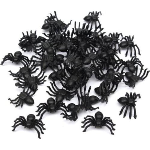 50x Plastic Black Spider Trick Toy Halloween Haunted House Prop Decor