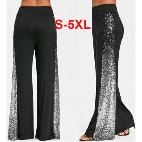 Sequined Shinning Gradient Fashion Wide Leg Pants For Women Floor Length Black Loose Summer Thin Trousers Long Pants Large Size