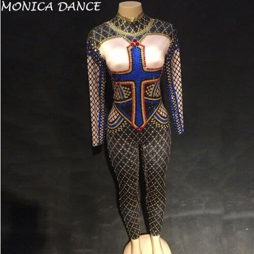Women Sexy Stage DJDS Jumpsuit Sparkle Crystals Bodysuit Nightclub Birthday Party Performanc Stage Wear Bling Dance Jumpsuit