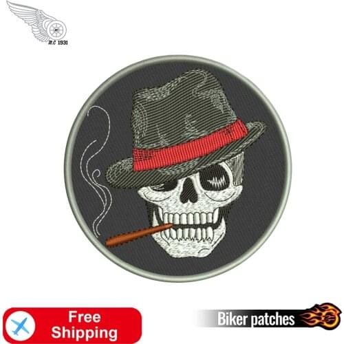 Elegant Seleton Biker Embroidery Patches for Clothing Hoodie DIY Cool Punk Badges Skull Motorcycle Rider Patch for Jackets Vest