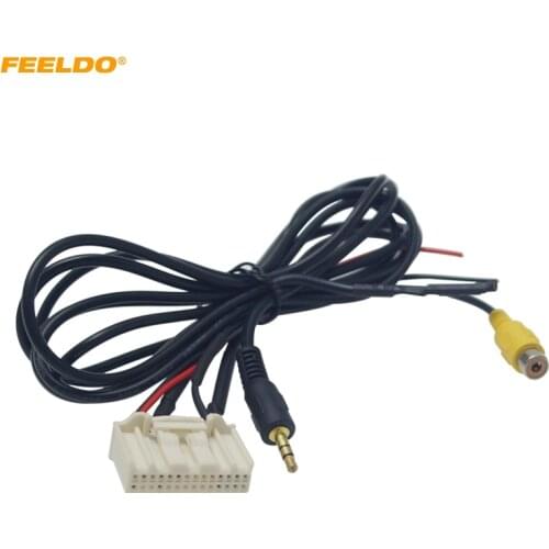 FEELDO 1PC Car AUX-IN Socket Radio Audio Cable With Micphone for Toyota RAV4/Reiz/Highlander/Corolla/Levin AUX Wire Adapter