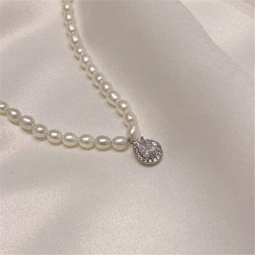 Exquisite Water Drop Pearl Pendant Necklace for Female Rhinestone Choker Layered Chain AAA Cubic Zirconia Jewelry Accessories