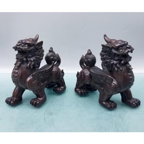 China brass mythical wild animal crafts statue A pair