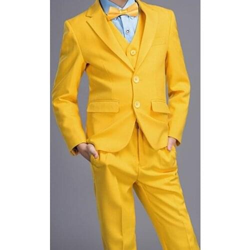 Handsome High Quality Yellow Boy Suits Slim Fit Groomsmen Tuxedo For Wedding School Party Kid Clothing 3 Prc (Jacket+Pants+Vest)