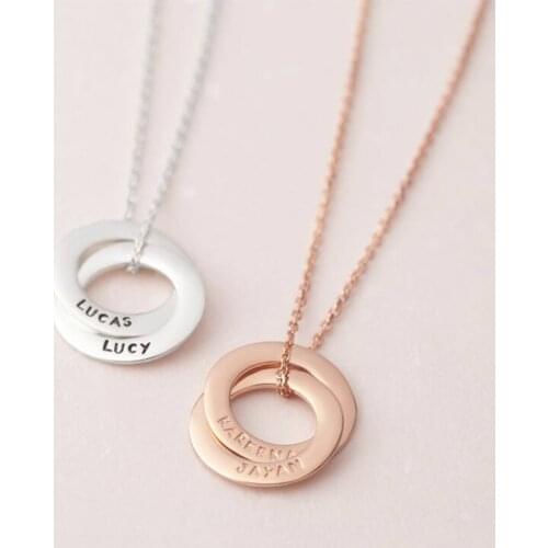 Lateefah Unique Name Necklace 2 Circle Name Pendant Gold Color Handmade Engraved Necklaces Jewelry Memory Gift For Mom Kids