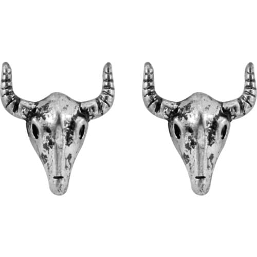 Personality Gothic Skull Bull Head Stud Earrings for Men Women Punk Retro Small Skeleton Earrings Halloween Gifts