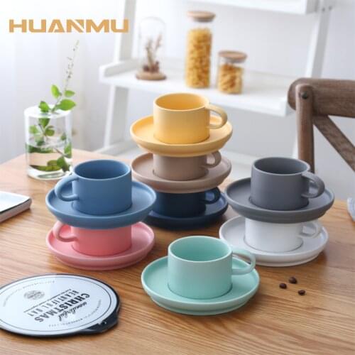 Nordic Soild Color Small Ceramic Coffee Cup Saucer Set Breakfast Milk Tea Drinkware Cup Creative Cute Cup Home Decoration Gift