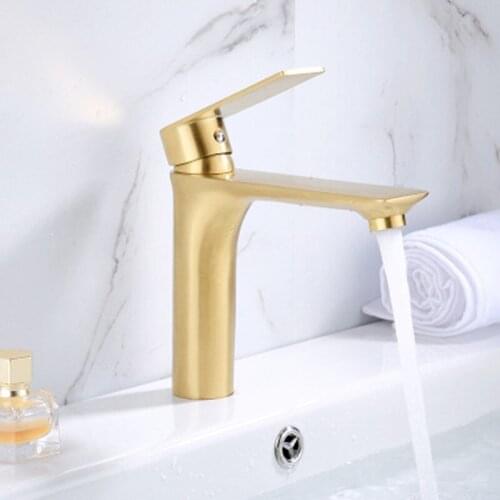 Light Luxury Matte Wire Drawing Gold Face Basin Sink Faucet Cold And Hot Platform Deck Mounted Single Handle