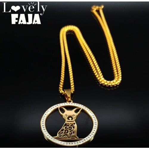 2021 Fashion Long Chihuahua Crystal Stainless Steel Necklace Women Gold Color Statement Necklace Jewelry collares largos N18830