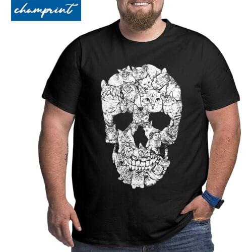 Men Cat Skull Halloween Death Scary Kitten Goth Gothic Punk Skeleton T Shirt Big Tall Tee Shirt Plus Size 4XL 5XL 6XL T-Shirt