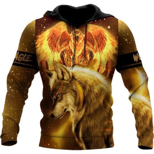 Beautiful Fire Eagle and Wolf 3D Full Body Printed Mens Fashion Hoodie Autumn Unisex Zipper Hoodie Casual Street Sweatshirt