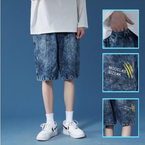 Summer New Cotton Denim Shorts Men Jeans Bermuda Knee-Length Solid Blue Elastic Male Short Trousers Plus Size