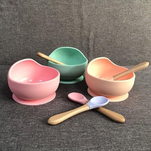 Baby Silicone Feeding Bowl Tableware Waterproof Bowl Spoon Set Non-Slip BPA Free Silicone Feeding Dishes for Baby Bowl Plate