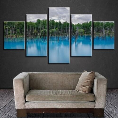 Wall Art 5 Pieces Painting Unframed Green Forest And Deadwood Scenery Canvas Pictures Modular Poster HD Print Living Room Decor