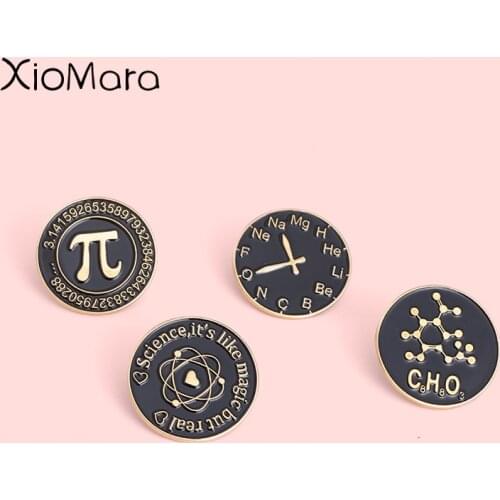 Science And Chemistry Clock Mathematical Formula Enamel Pins Badge Periodic Table Of Elements Brooches Lapel Bag Jewelry Gifts