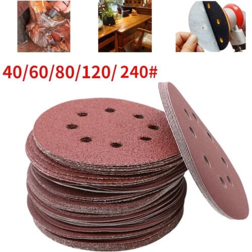 125pcs 125mm Sandpaper 40-240 Grit Round Shape Sanding Discs Buffing Sheet Sandpaper 8 Hole Sander Polishing Pad Abrasive Tools