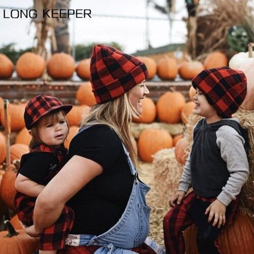 New Beanies Cap Baby Hat Parent-Child Knitted Hats Winter Warm Mommy and Me Christmas Hats Hairball Elastic Bonnet Kids Caps