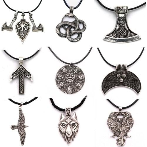 New Fashion Viking Double Axe And Leaf Necklace European And American Popular Amulet Various Styles Jewelry Personalized Pendant