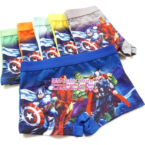 New Summer New Childrens Panties Baby Boy 3-8 T Soft Underwear Marvel Ironman Spiderman Boxer Briefs Cartoon Panties