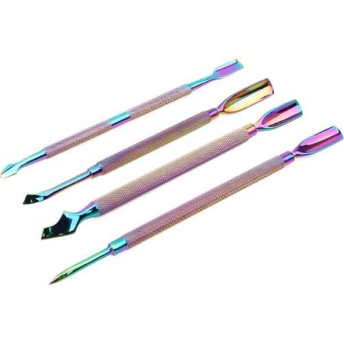 New Dual-ended Chameleon Nail Cuticle Pusher Dead Skin Remover Rainbow Stainless Steel Manicure Pedicure Nail Art Tool 4 PCS/Set