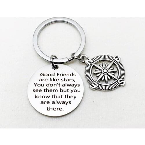 Oeinin Round Keychain Good Friends Are Like Stars Without Me Key Chain Bags Best Friend Letter Keyring Alloy Pendant Accessories
