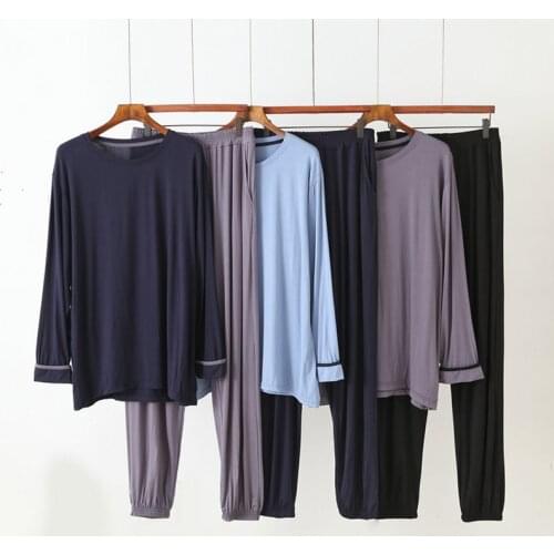 Loose Large Size Men Or Women Pajamas Set Long Sleeve Trousers Sleepwear Autumn Winter Pijamas Female Modal Cotton Nightwear