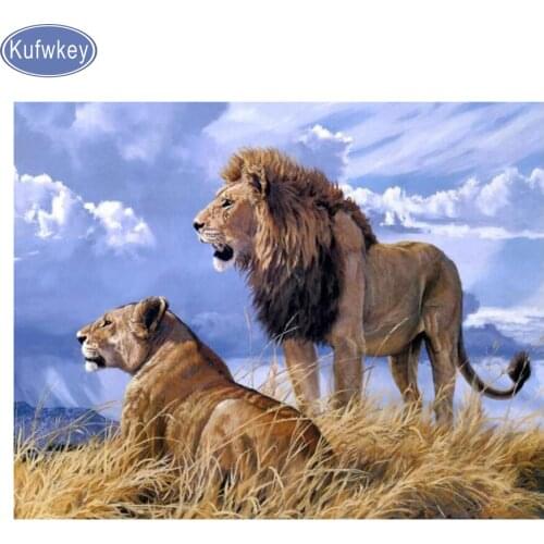 Full square/round diamond painting two lion diamond Embroidery animal Cross Stitch kits home decor picture with diamonds