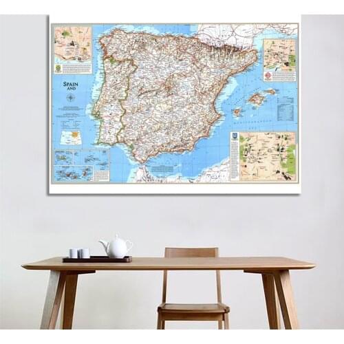 Retro Europe Partial Map Canvas Painting Photo Background Cloth Spain and Portugal Country Travel Map Wall Art Picture Poster