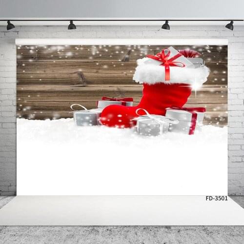 Christmas Sock Gifts Snow Wooden Board Photo Backgrounds Vinyl Photography Studio Backdrop for Children Baby Shower Photoshoot