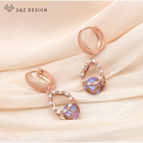S&Z DESIGN New Cute Water Drop Cubic Zirconia Round Crystal Dangle Earrings For Women Girls Party Fashion Jewelry Accessories