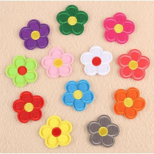 Cute Colorful Flower Iron On Patches for Clothing Applique Stripes Ironing Badges Sewing Fabrics Embroidery Patches