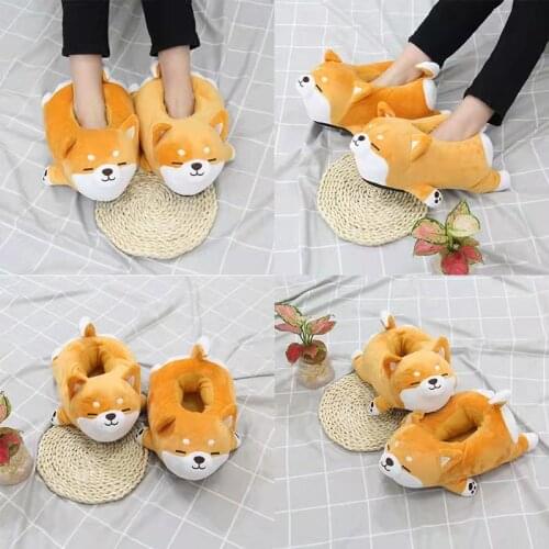 2021 Cute Soft Plush Cartoon Warm Slippers Animal Puppy Home Girl Furry Cotton Shoes Women Man Home Comfortable Slides One Size