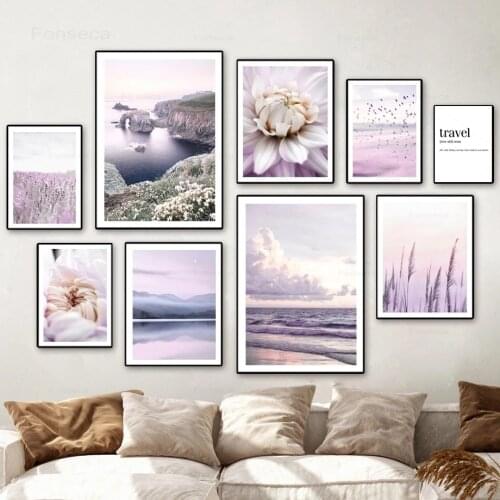 Mountain Ocean Reed Lavender Dahlia Cloud Nordic Posters and Prints Wall Art Canvas Painting Wall Pictures for Living Room Decor