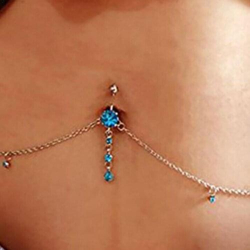 Sexy Rhinestone Dangle Belly Button Piercing Chain Navel Piercing Ring Body Jewelry Waist Chain Button Puncture Women Jewelry