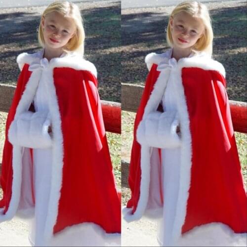 Ivory Faux Fur Wedding Coat jacket Red Satin Bridal Capes Modern Flower Gilr Cloak With Hood Muff