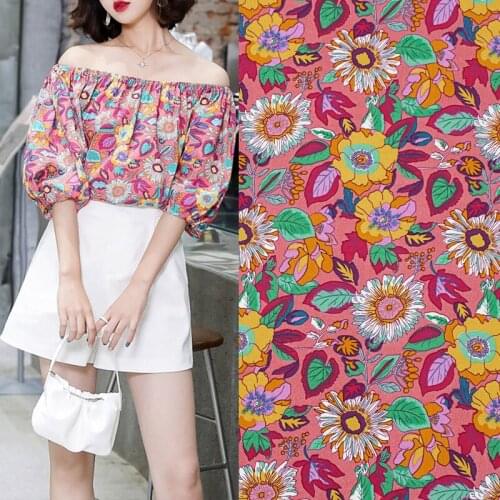 Deep Pink And Colorful Flower Pure Cotton Fabric For Dress Tissus Au MÈTre Telas Por Metro Tissu Vestidos Sewing Tela Tulle DIY