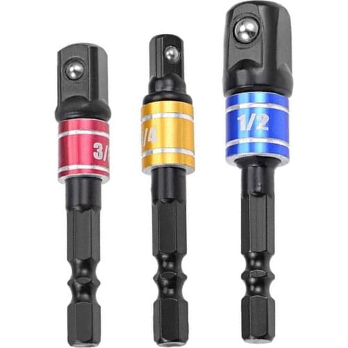 3PCS Impact Grade Socket Adapter / Extension Set Turn Power Drill High Speed Nut Driver 1/4-Inch Hex Shank for 1/4'' 3/8'' 1/2
