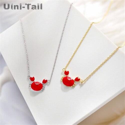 Uini-Tail hot new 925 sterling silver simple red small crab necklace Korean fashion trend creative personality temperament ED323