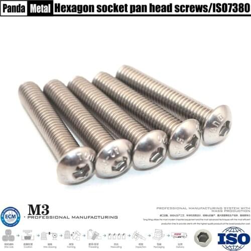 ISO7380 mushroom head type, 304/316 stainless steel round head hexagon screw A2A4, button type hexagon screw size M3