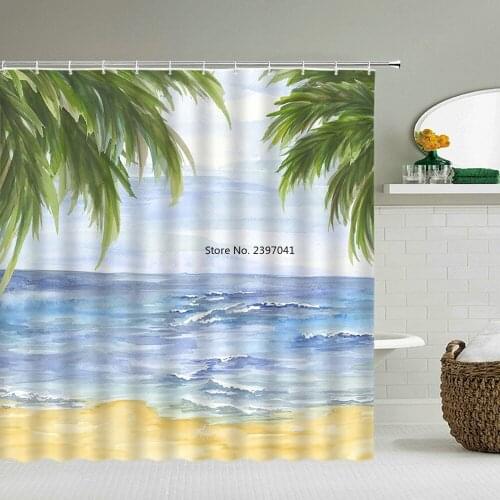 Beach Ocean Waterproof Bathroom Shower Curtains Sea Shell Bath Curtains 3d Printing With Hooks 180*180cm Washable Cloth