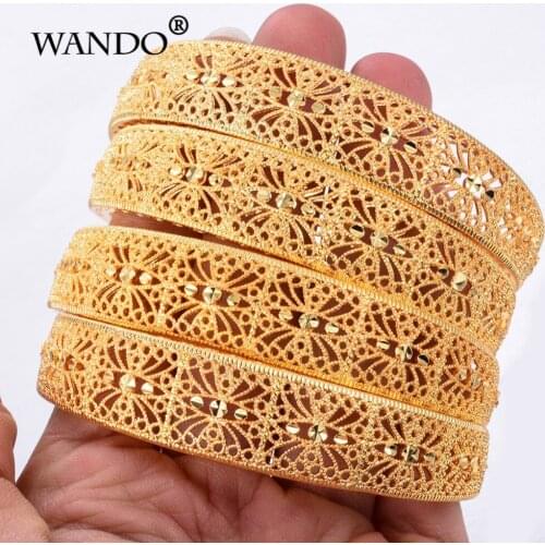 WANDO Trendy 4pcs/lot Ethiopian/Dubai/African/France/jewelry Gold Color Bangles Jewelry Gold Bangles&Bracelets for Women Gifts