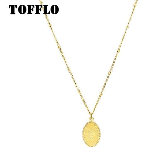 TOFFLO Stainless Steel Jewelry Portrait Oval Clavicle Chain Retro Necklace For Women BSP712