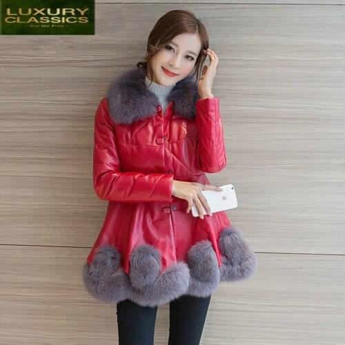 Collar Fox Real Fur Genuine Leather Jacket Autumn Winter Coat Women Clothes 2021 Korean Sheepskin Down Coat Female Tops ZT4853